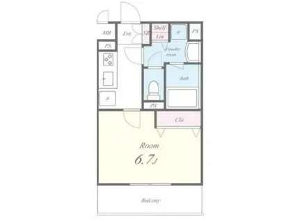 グランディール調布(1K/2階)の間取り写真