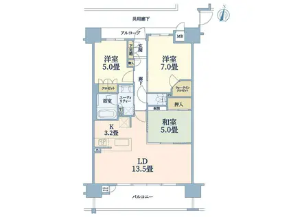 ユニハイム大日グリーンコート(3LDK/12階)の間取り写真