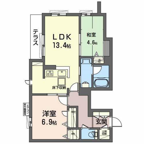シャーメゾン リーゾス(2LDK/1階)の間取り写真