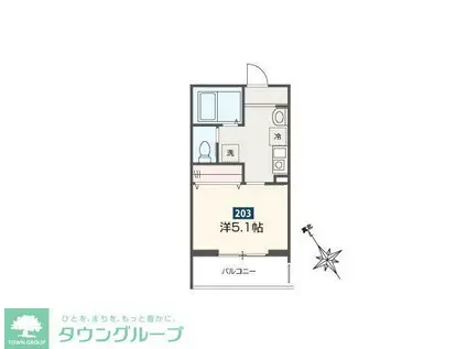 MELLAS新座II(1K/2階)の間取り写真