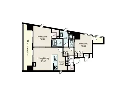 ベルジューレ日本橋(2LDK/7階)の間取り写真