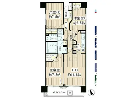 AQUACITY芝浦(3LDK/11階)の間取り写真