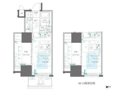 ズーム信濃町(1DK/11階)の間取り写真