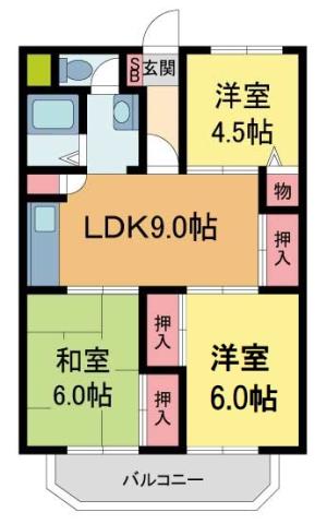パールハイツ竹若(3LDK/3階)の間取り写真