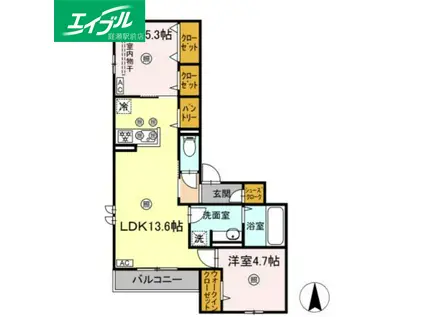 プレミール北長瀬(2LDK/2階)の間取り写真