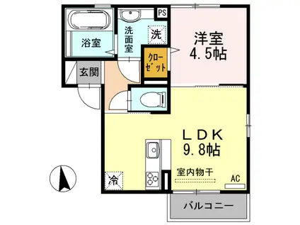 GRANDRAPIDS黒髪(1LDK/2階)の間取り写真