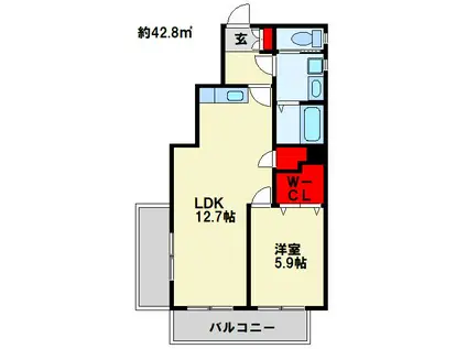 フェルト1024(1LDK/5階)の間取り写真
