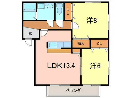 アメージングコートI A棟(2LDK/1階)の間取り写真