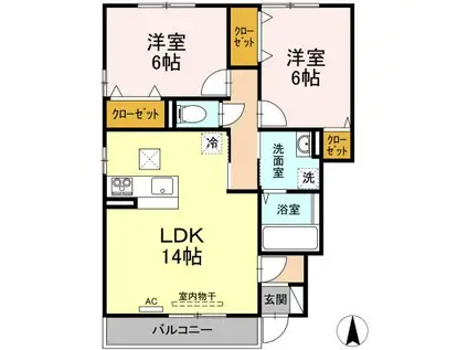 ウェスティー一色 B棟(2LDK/1階)の間取り写真