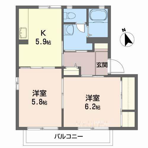 シャーメゾン上町A(2K/2階)の間取り写真