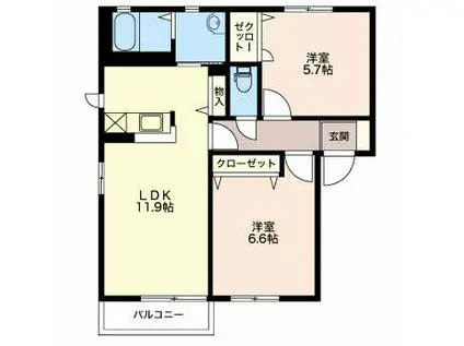 カーサラフィネB(2LDK/2階)の間取り写真