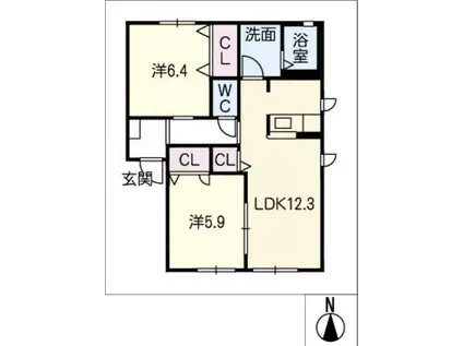 ウエストビレッヂ(2LDK/1階)の間取り写真