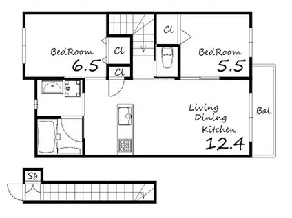 フェリーチェカーサ下戸田(2LDK/2階)の間取り写真