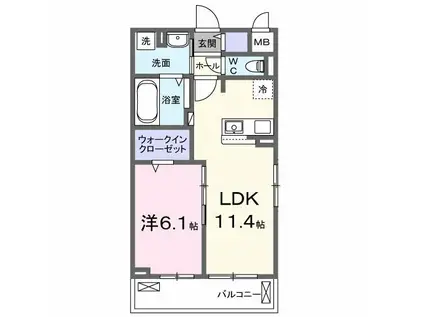 ベルヒルズノース(1LDK/2階)の間取り写真