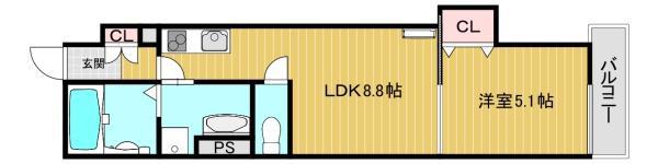 クリエオーレ長吉川辺(1LDK/1階)の間取り写真
