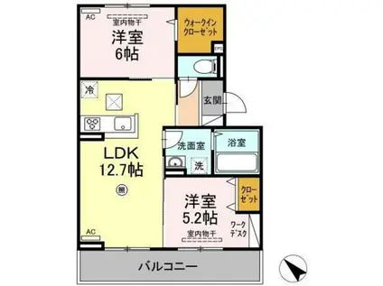 グランド城泉(2LDK/1階)の間取り写真