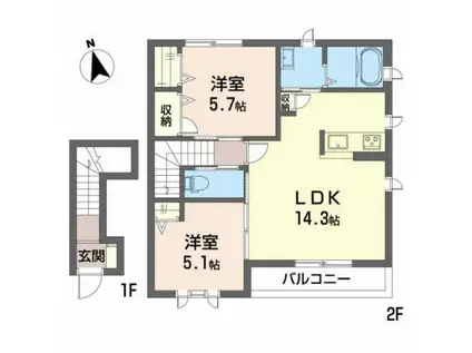 グランマスト杉井流II(2LDK/2階)の間取り写真