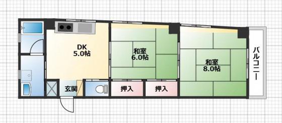 コーポ躍場(2DK/2階)の間取り写真