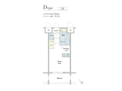 エンクレスト博多駅南SHARE(1K/14階)の間取り写真