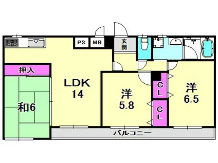 プラビーラコートI(3LDK/2階)の間取り写真