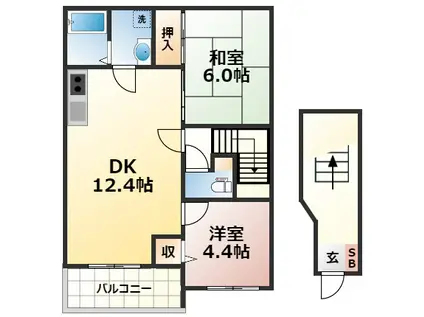 ビレッジ住岡(2LDK/2階)の間取り写真