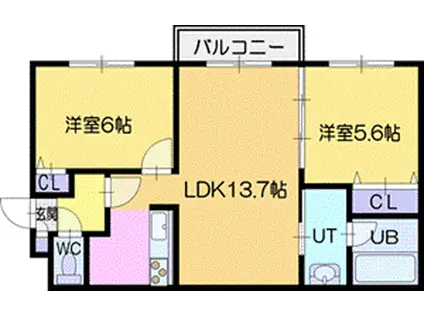 オルセー厚別中央5(2LDK/5階)の間取り写真