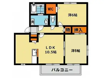 ガーデンヒルズB棟(2LDK/1階)の間取り写真