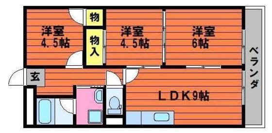 カウル十日市(3LDK/4階)の間取り写真