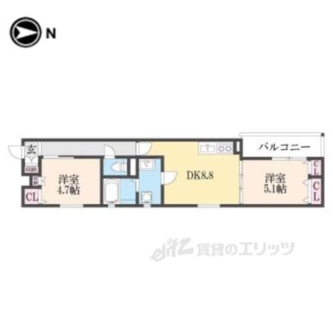 クリエオーレ下神田1(2DK/2階)の間取り写真