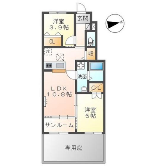 富山市掛尾町アパート(2LDK/1階)の間取り写真