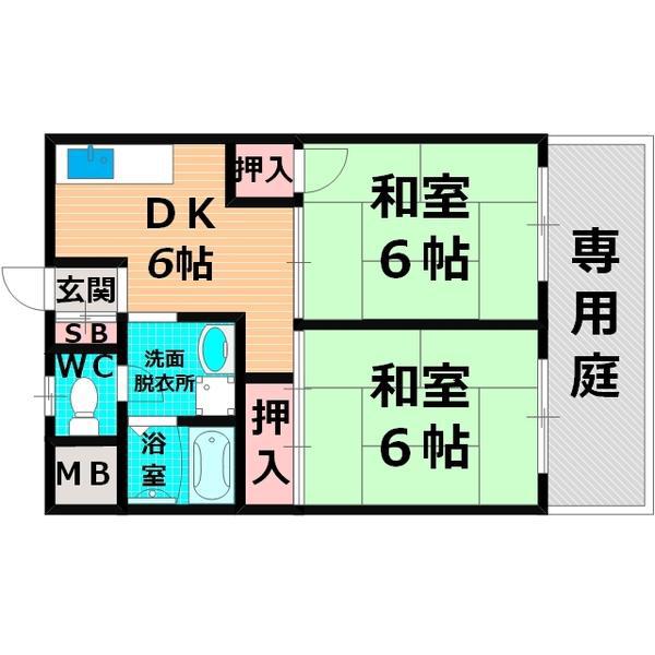 プチハイム薫(2DK/1階)の間取り写真