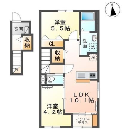 ソランジュ(2LDK/2階)の間取り写真