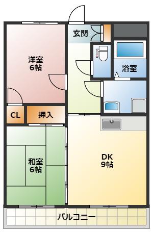 グランドール平佐22号館(2DK/3階)の間取り写真