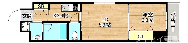 ルヴィエール都島(1LDK/6階)の間取り写真