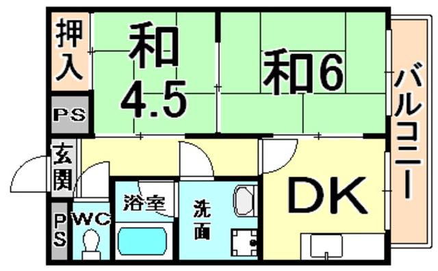 エメラルド神尼(2DK/4階)の間取り写真