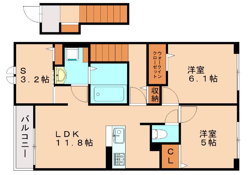 ヒルズ津屋崎II(3LDK/2階)の間取り写真