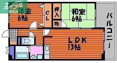 スカイロード(2LDK/1階)の間取り写真