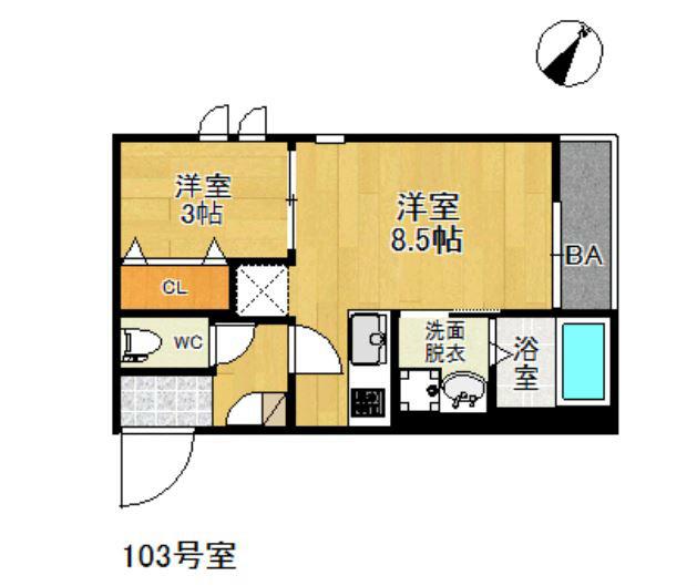 GRANDTIC CASA GARDEN香椎(1LDK/1階)の間取り写真