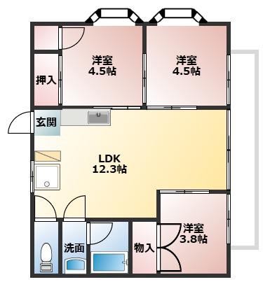 イケダハイツ(3LDK/1階)の間取り写真