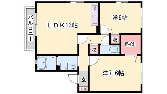 サンハイム1棟(2LDK/1階)の間取り写真