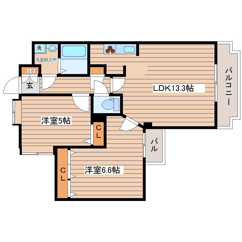 エレット長町(2LDK/10階)の間取り写真