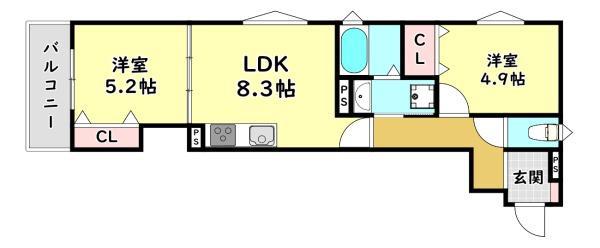 フォレストクリエオーレ上島町弐番館(1SLDK/1階)の間取り写真