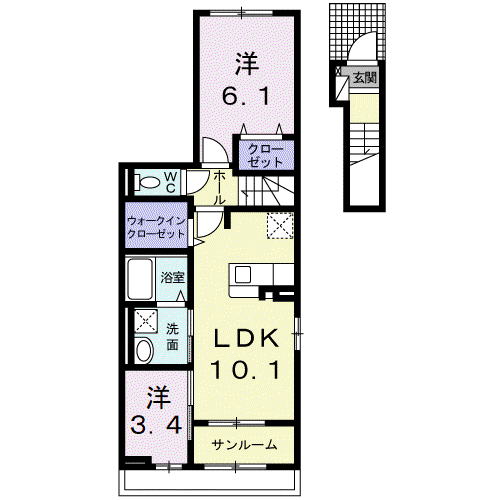 ビ・オーラ若草(2SLDK/2階)の間取り写真