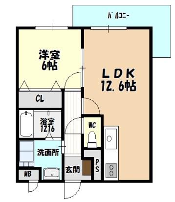 グロウヒルズ新守(1LDK/2階)の間取り写真