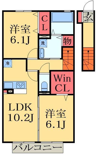 D-ROOM ウエスト(2LDK/2階)の間取り写真