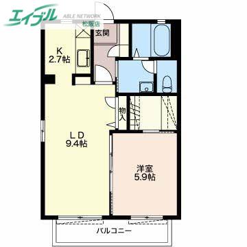 コーポフレグランス F棟(1LDK/2階)の間取り写真