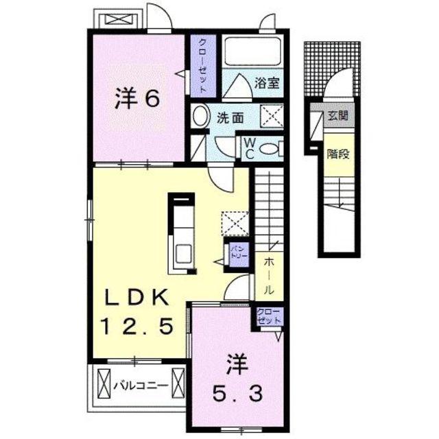 グリーンフル六十谷IV(2LDK/2階)の間取り写真
