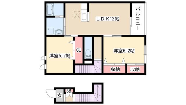 グランヴェル梅森坂(2LDK/2階)の間取り写真
