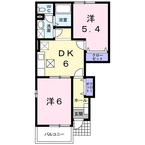 プロメナーデ(2DK/1階)の間取り写真