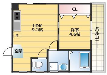 エスポワール加納町(1LDK/3階)の間取り写真